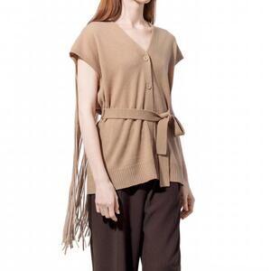 NEW SOH fringe vest cardigan in camel